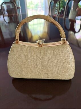 Tommy Bahama Cream Woven Clutch with Bamboo Handle
